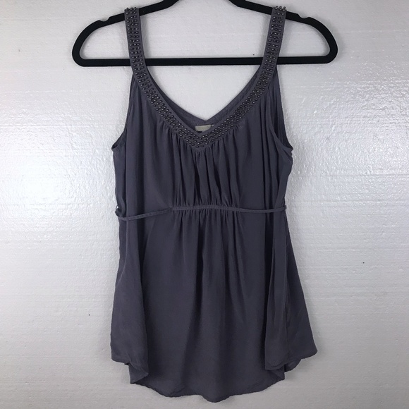Ecote Tops - Ecote Sz M Purple Beaded Tie Back Pleated Tank Top